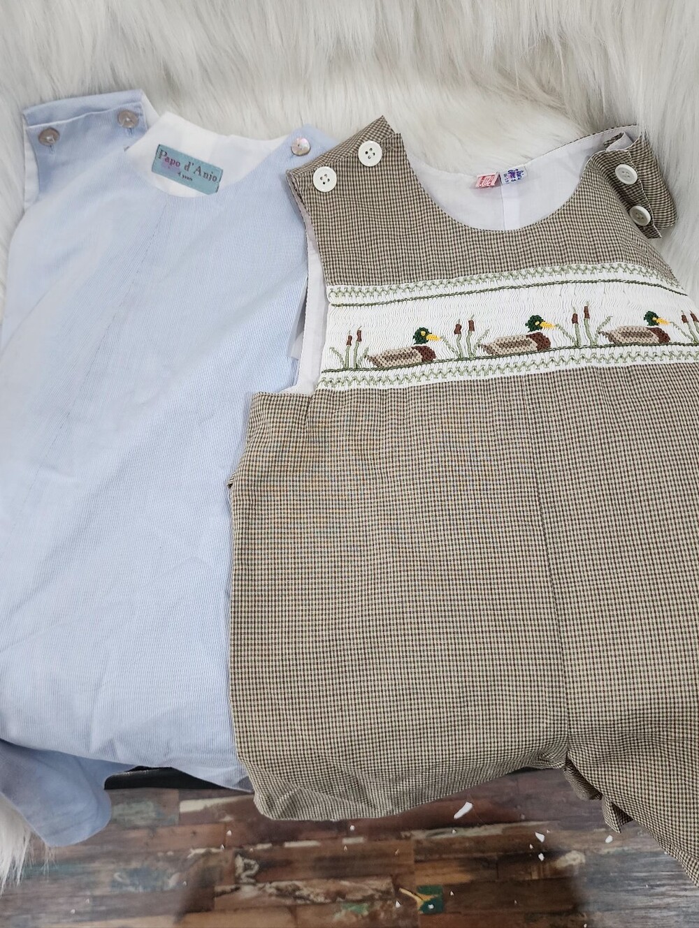 Smocked Duck Bubble Romper & Blue Striped Papo d'Anjo Romper, 4 Years